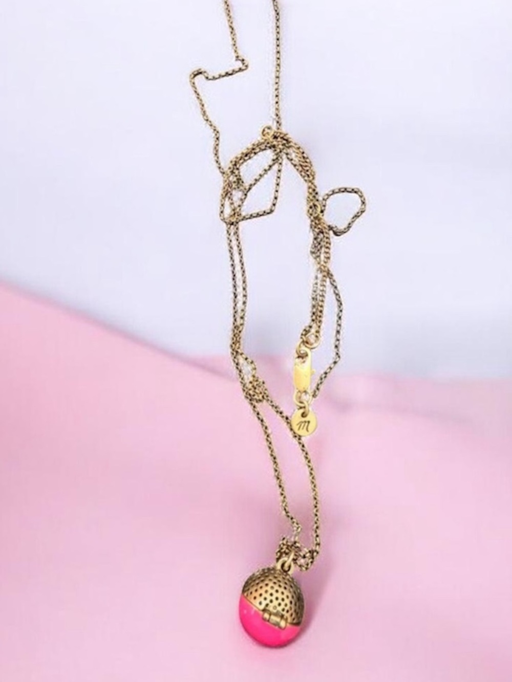 Madewell Minimalist Pink Ball Locket Pendant Necklace